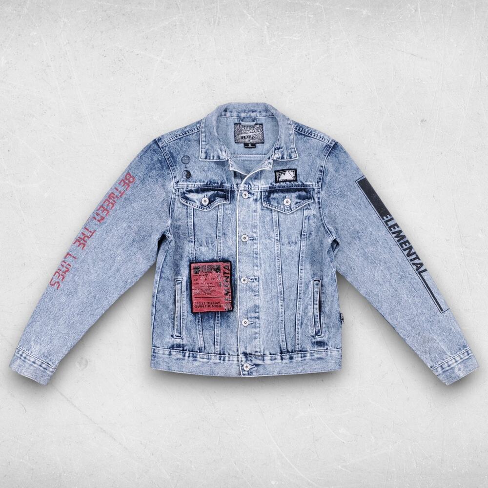 Trademark Brooklyn Cloth Denim Jacket Men S Blue Elemental Graffiti Patches vp